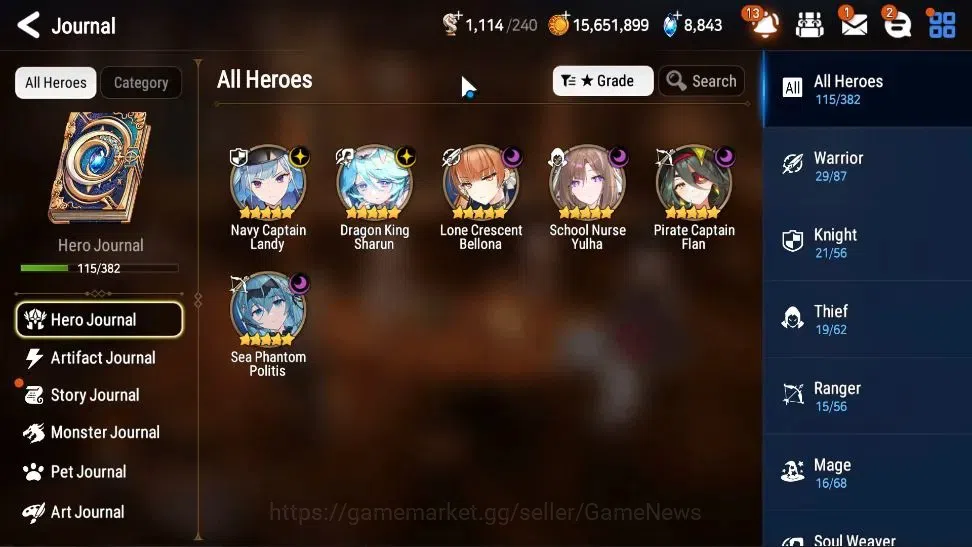 Epic Seven Accounts Starter GLOBAL Verif|New Era|8 ML(SN Yulha,LC Bellona,etc)+Estelle,AB Fumyr,Etc|Theater OFF+Newbie 6