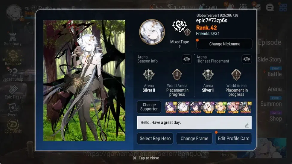 Epic Seven Accounts Starter Global Unverif | 7 ML(Salome,RO Light,NC Landy,DB Senya,Etc.)|PoH ON|SS 1.6K|Stigma 102.5K| |Log 1