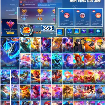 Mobile Legends: Bang Bang Accounts #4494 363 Skins | Gusion Cosmic Gleam (LEGEND) | Gusion Minato Namikaze (NARUTO) | Julian