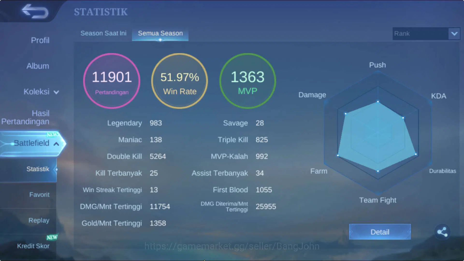Mobile Legends: Bang Bang Accounts Hero 132 Skin 365 | ExGlory | KOF Dyrroth+Karina,  image 11