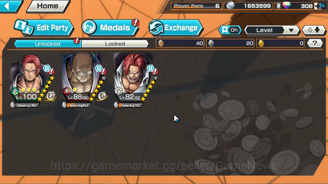 One Piece Bounty Rush Accounts Starter Global|3 EX 1 MAX|RD 308| FILM RED Shanks,T5E St.Ethanbaron V.Nusjuro,Divine 5