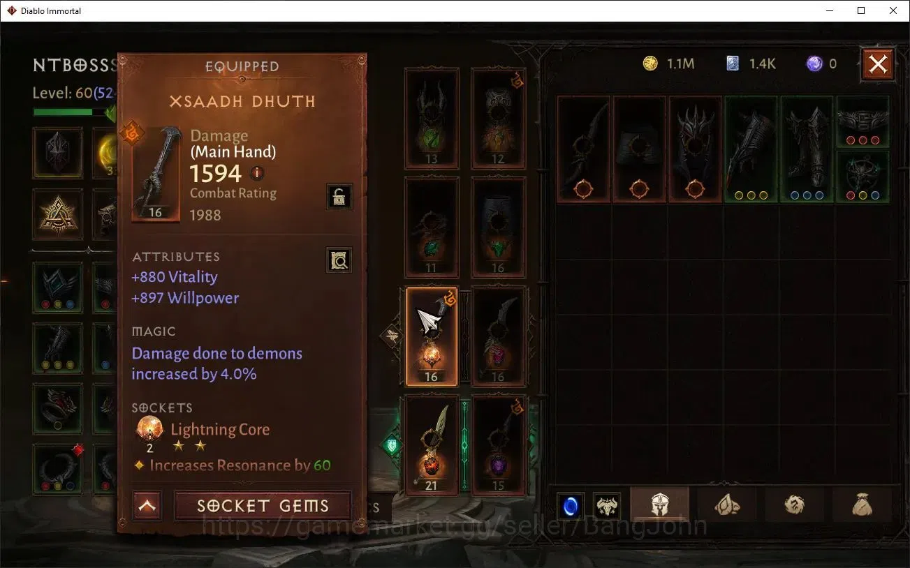 Diablo Immortal Accounts High-End NA - High Heavens | 60 (524) Tempest-Vanquisher | CR 36K | Reso 330 | Inferno 3 | Varog Lv 10