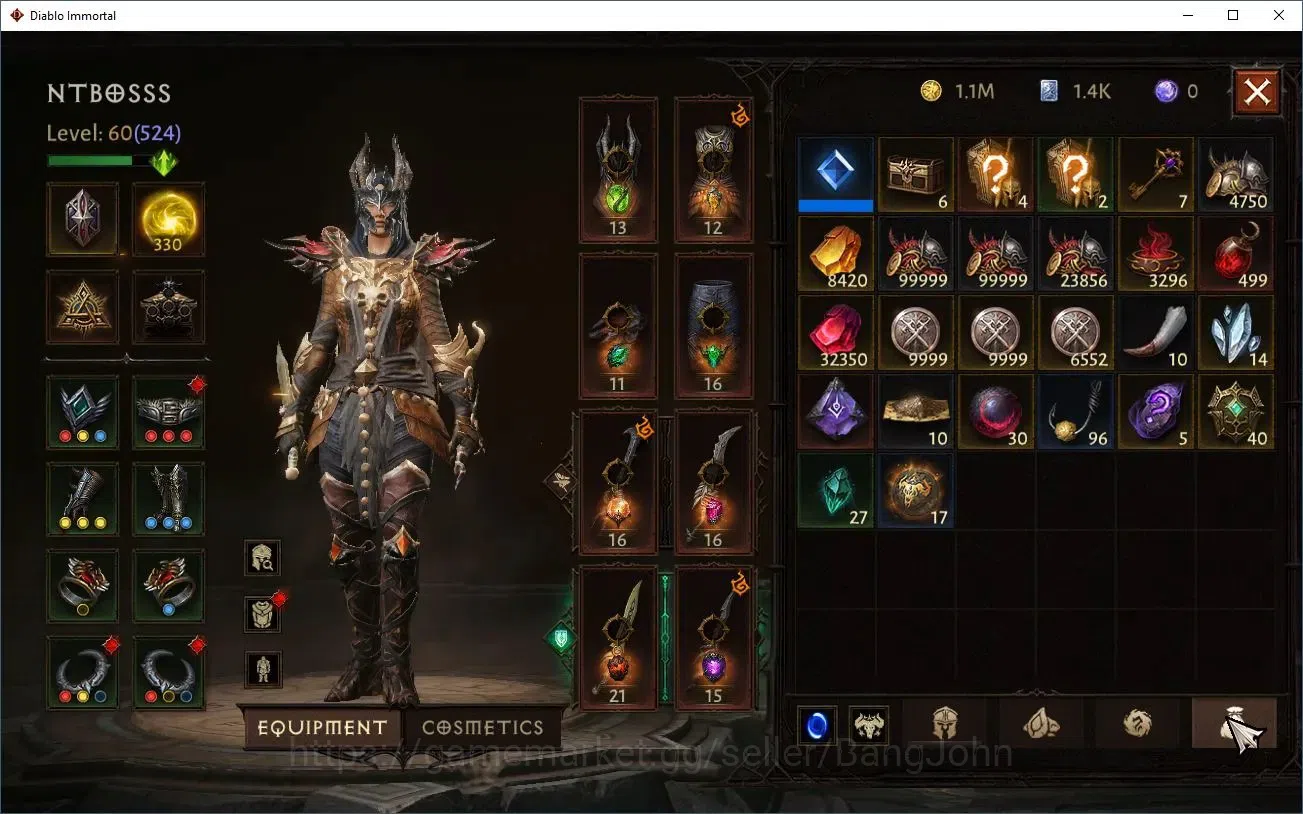 Diablo Immortal Accounts High-End NA - High Heavens | 60 (524) Tempest-Vanquisher | CR 36K | Reso 330 | Inferno 3 | Varog Lv 13