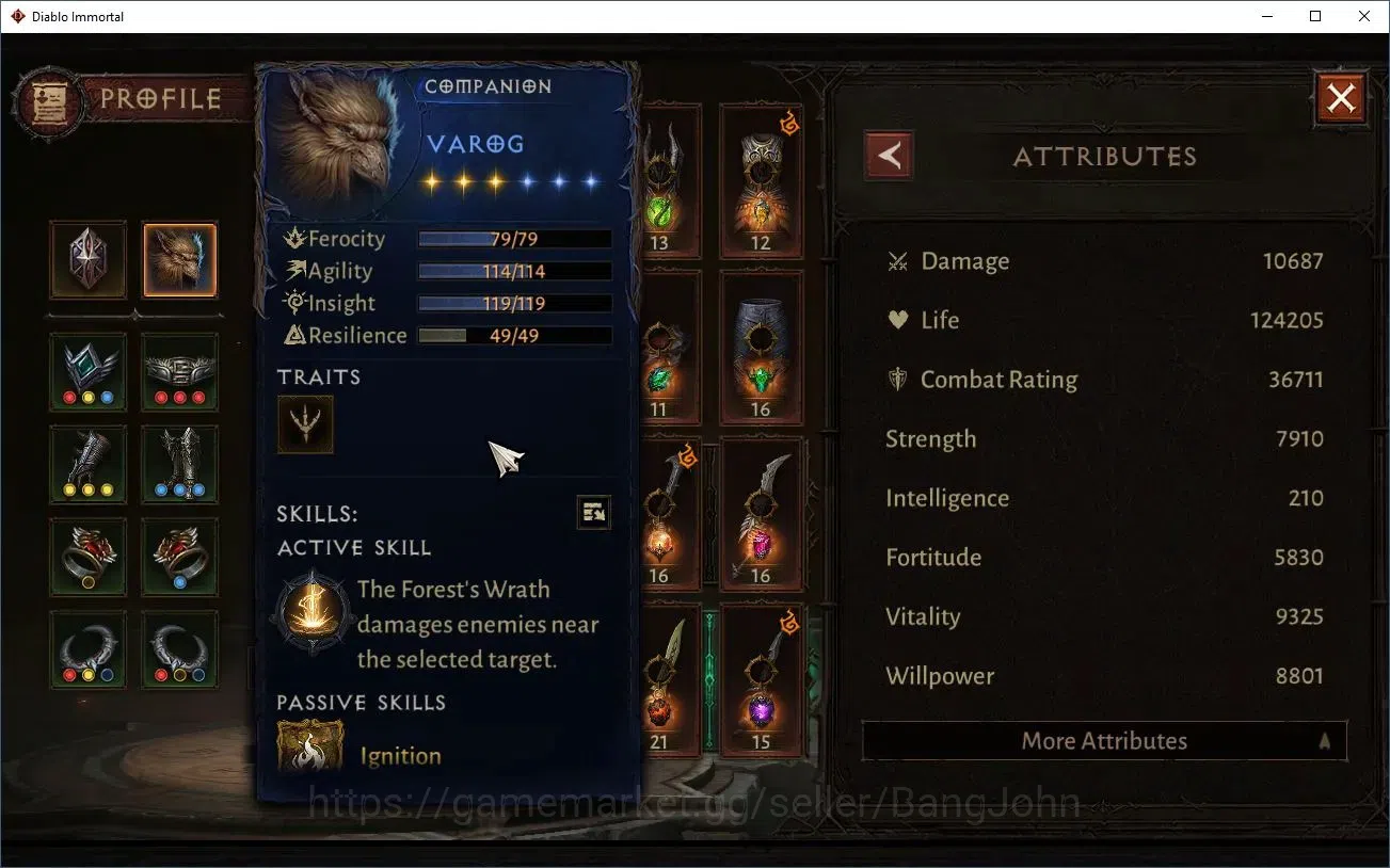 Diablo Immortal Accounts High-End NA - High Heavens | 60 (524) Tempest-Vanquisher | CR 36K | Reso 330 | Inferno 3 | Varog Lv 2
