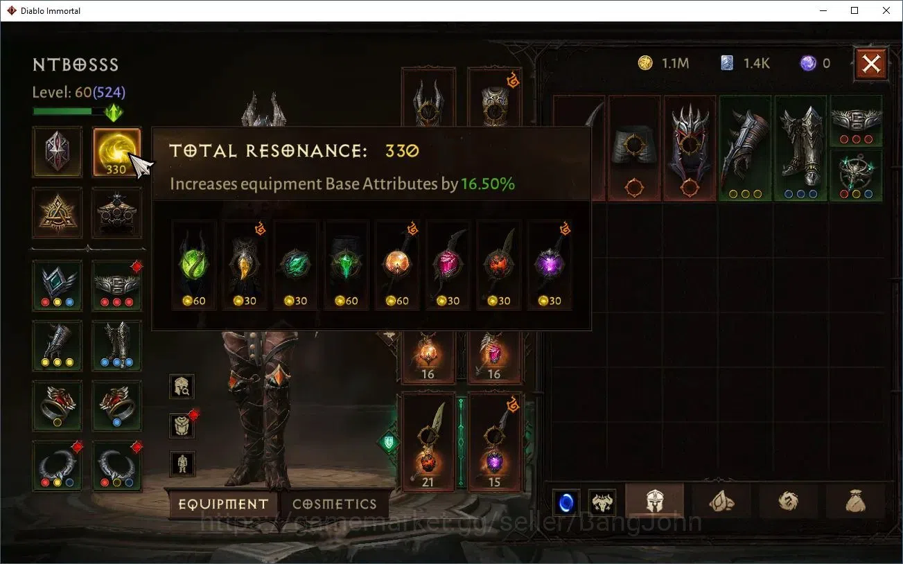 Diablo Immortal Accounts High-End NA - High Heavens | 60 (524) Tempest-Vanquisher | CR 36K | Reso 330 | Inferno 3 | Varog Lv 9