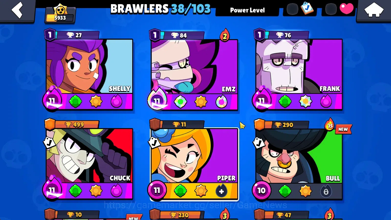 Brawl Stars Accounts 5933 Trophy|38 Brawlers 5 Max(Chuck,Piper,Frank,Em image 6