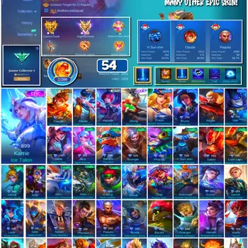 Mobile Legends: Bang Bang Accounts 🔥 #4126 🔥 💎 54 Skins 👑 Epic Karrie Ice Talon ⚔️ Junior Collector II ⭐ Blazing Claude