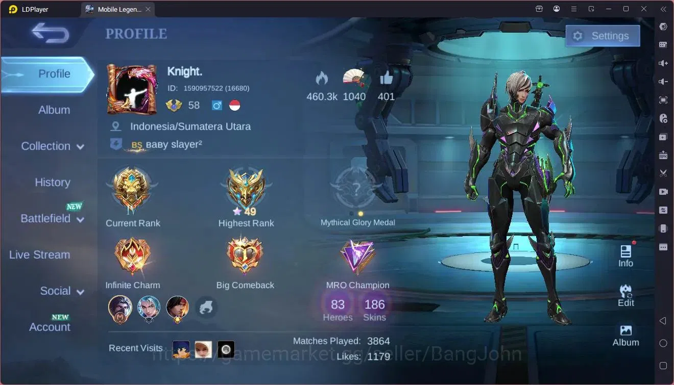Mobile Legends: Bang Bang Accounts Global|Hero 83|Skin 186|Renowned|KOF Karina|Prime image 1