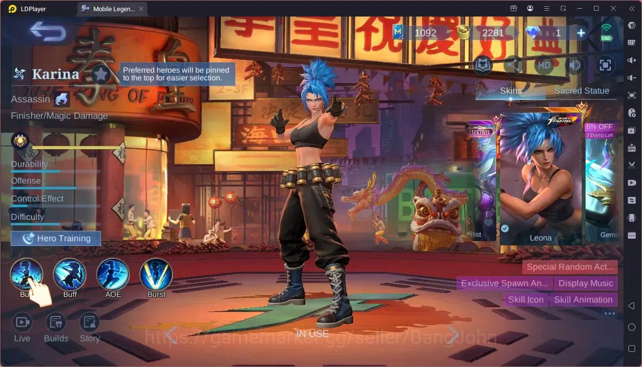 Mobile Legends: Bang Bang Accounts Global|Hero 83|Skin 186|Renowned|KOF Karina|Prime image 20