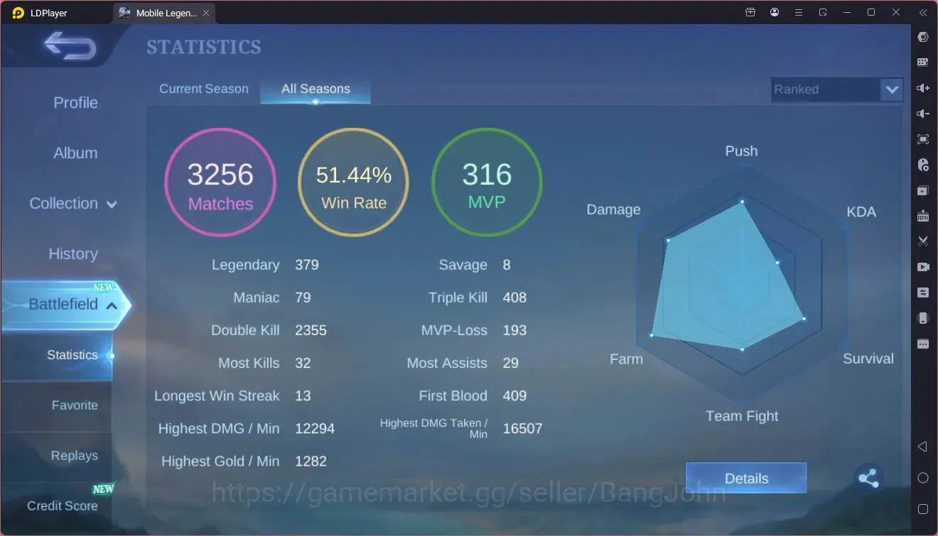 Mobile Legends: Bang Bang Accounts Global|Hero 83|Skin 186|Renowned|KOF Karina|Prime image 3