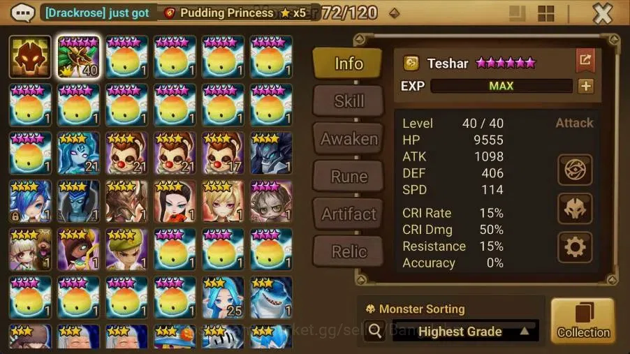 Summoners War: Sky Arena Accounts Starter GLOBAL | NB 5 TESHAR,Starter Gacha 115 12Y+160 11Y Scrool, 3 Legendary All 2