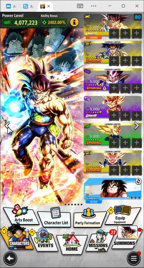 Dragon Ball Legends Accounts Mid-Tier 303,3M Total Power|LV 158|2LR+1UL+14LL|Bardoc,SS 3 Goku(Mini),Bardock|SS Goku,Goku 2