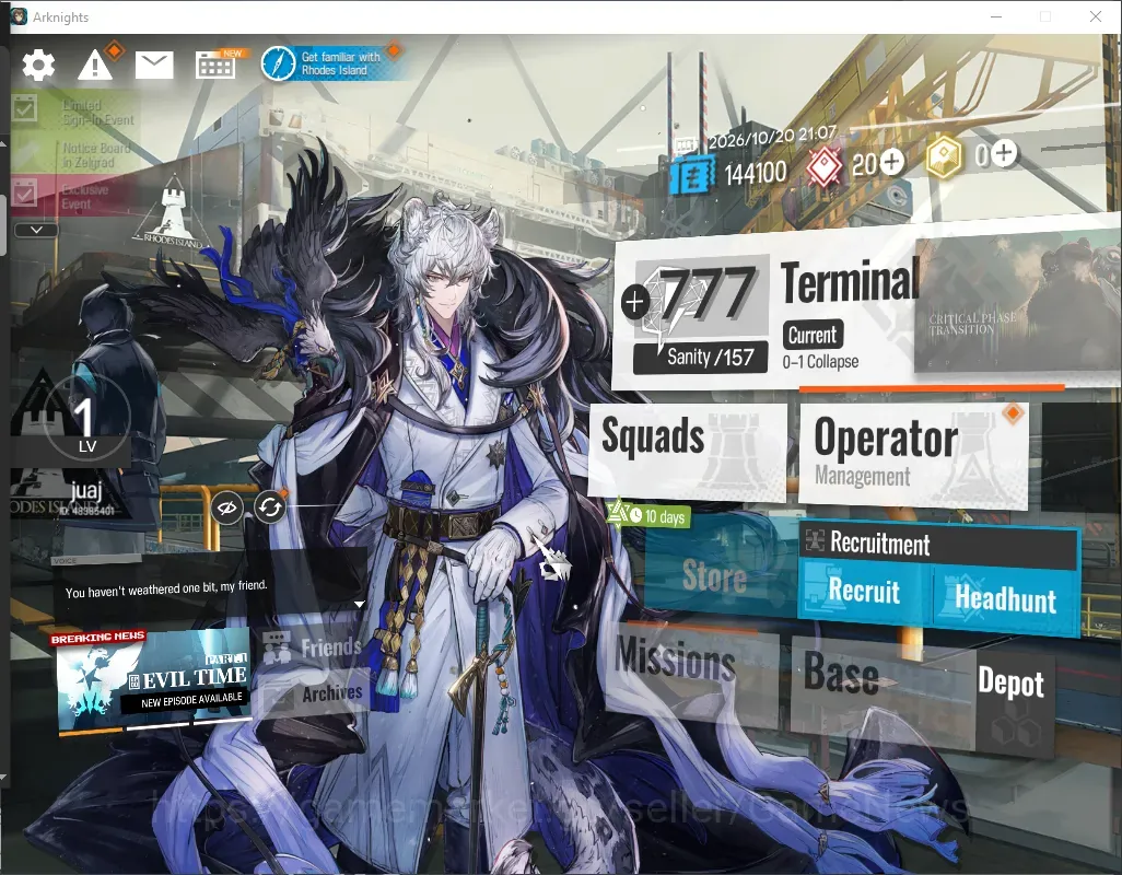 Arknights Accounts Starter Global|Starter Lv 1|41 Operator|2 Limited (SilverAsh & Kal'tsit Alter) |1 Selector Top Op 1