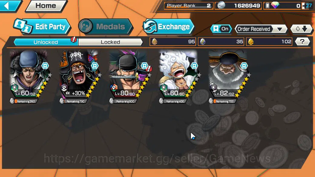 One Piece Bounty Rush Accounts Mid-Tier Global|5 EX|BP Kuzan,TFE Marshal D.Teach,G5 Monkey D.Luffy,RO Roronoa Zoro,5Elder 3