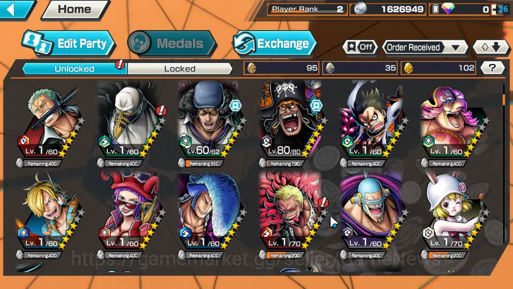 One Piece Bounty Rush Accounts Mid-Tier Global|5 EX|BP Kuzan,TFE Marshal D.Teach,G5 Monkey D.Luffy,RO Roronoa Zoro,5Elder 5