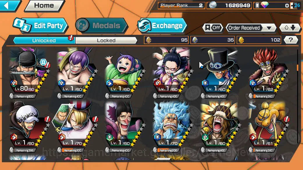 One Piece Bounty Rush Accounts Mid-Tier Global|5 EX|BP Kuzan,TFE Marshal D.Teach,G5 Monkey D.Luffy,RO Roronoa Zoro,5Elder 6