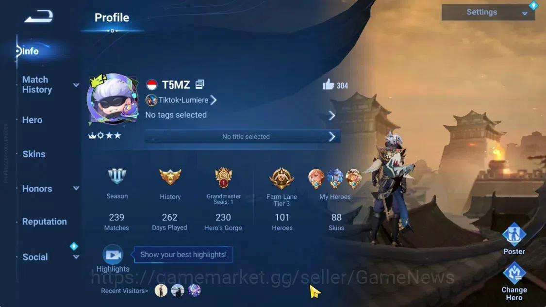 Honor of Kings Accounts Hero 101 Skin 88|2 Legend Skin [Musashi,Yao],2 San image 2