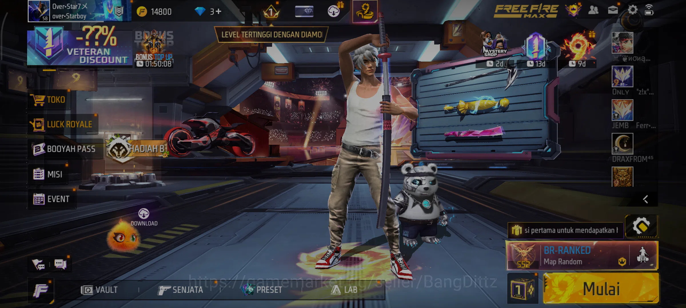 Free Fire Accounts log gogle, bind kosong, vault rame , senjata rame,sg terompet 1