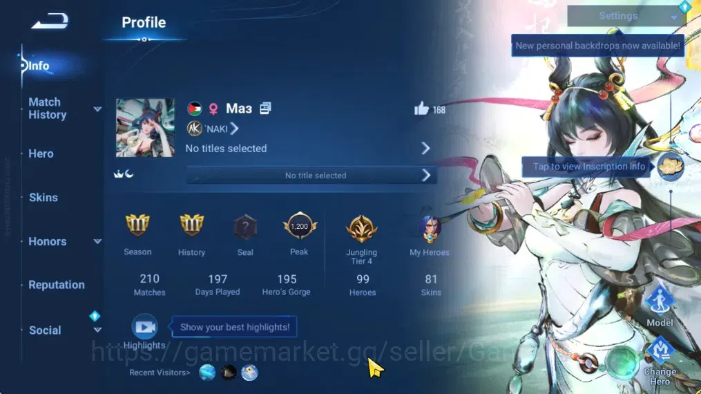 Honor of Kings Accounts Hero99 Skin81|Flawless Arli,KIC Luna,4 Legend(Wuko image 2
