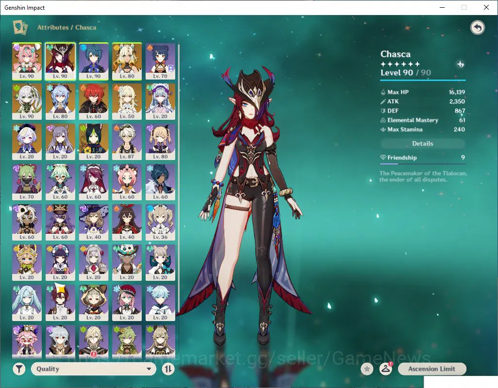 Genshin Impact Accounts Mid Game ASIA|AR 56|5 Limited +5(5*Weapon)|Varesa+Sign,Chasca,Xilonen,Nahida,Ganyu|MC Female|Take 3