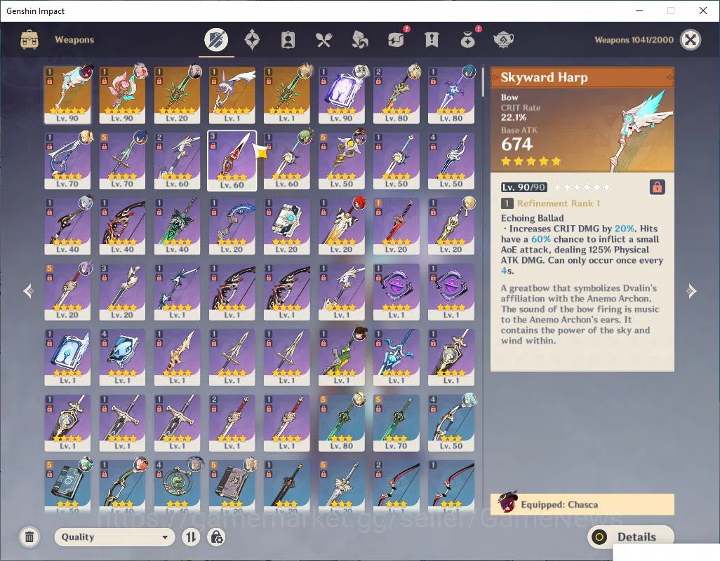 Genshin Impact Accounts Mid Game ASIA|AR 56|5 Limited +5(5*Weapon)|Varesa+Sign,Chasca,Xilonen,Nahida,Ganyu|MC Female|Take 4