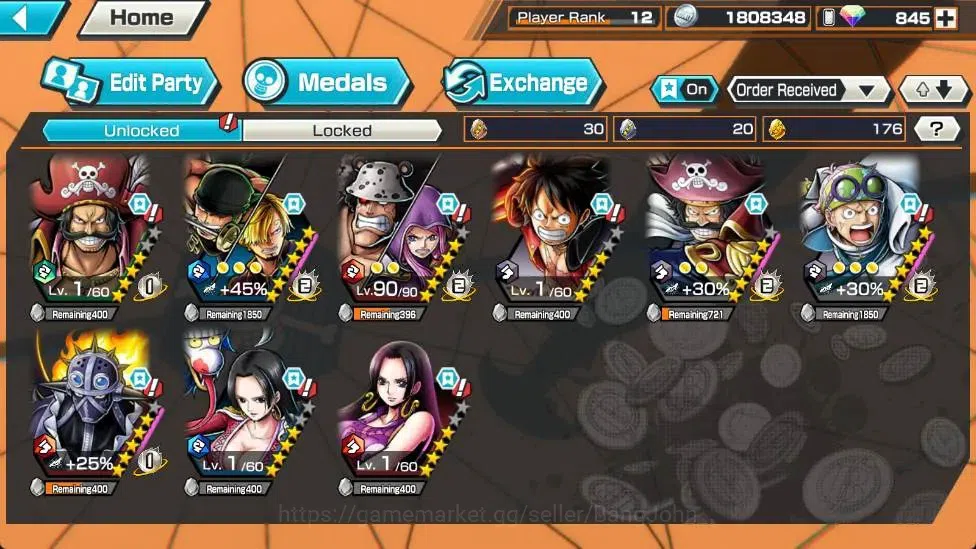 One Piece Bounty Rush Accounts Global | PR 12 | EX 3 |Gol D.Roger Lv.1/60,Zoro & image 7