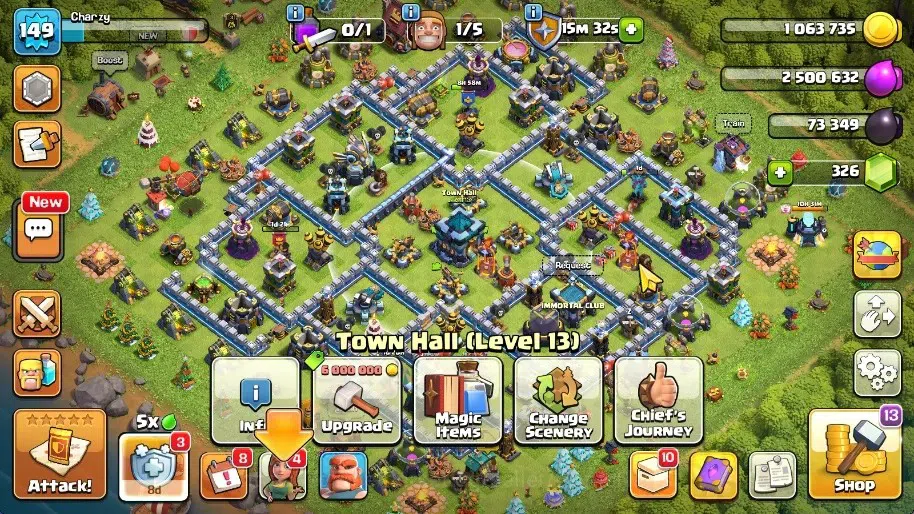 Clash of Clans Accounts High-End LV 149|TH 13|HH 7|Limited Skin|BK 62,AQ 67,GW 39,MP 43,RC 13|CN Off|7 BM ,16 BC|Protect 1