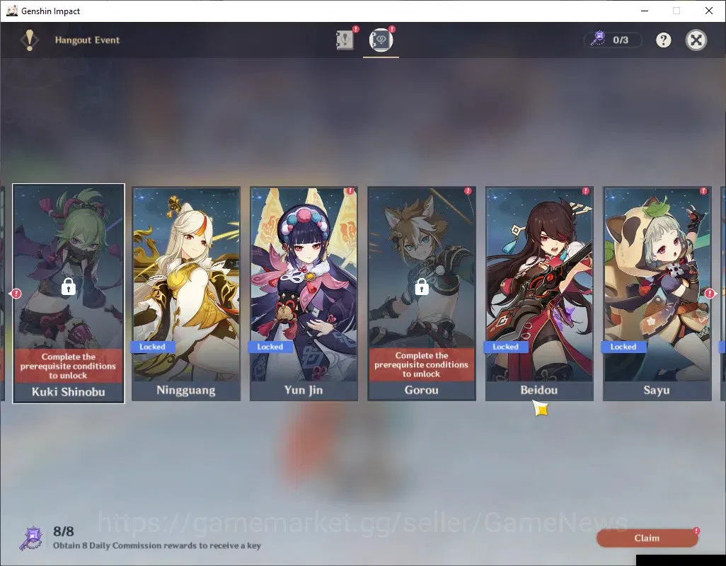 Genshin Impact Accounts Others ASIA|AR 52|3 Limited + 1 (*5 Weapon)|Varka PremTeam|Nicole,Durin|Aquila Favonia|Mc 19