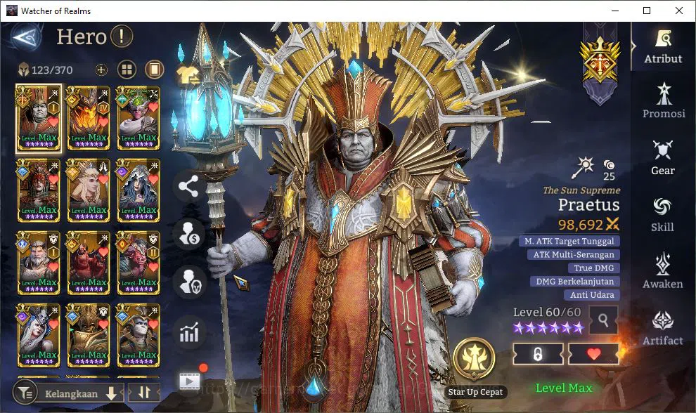 Watcher of Realms Accounts Mid-Tier GLOBAL 60x|8M Power|12 Lord[PraetusA1,Iovar,Laya,Etc]|66 8