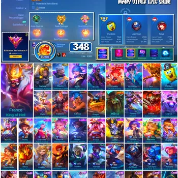Mobile Legends: Bang Bang Accounts #4304 348 Skins | Franco King of Hell (LEGEND) | Natalia Warrioress Paragon (COLLECTOR