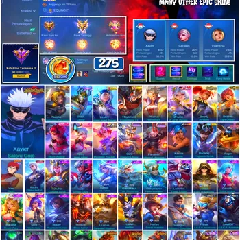 Mobile Legends: Bang Bang Accounts #4242 275 Skins | Xavier Satoru Gojo (Jujutsu Kaisen) | Natalia Warrioress Paragon