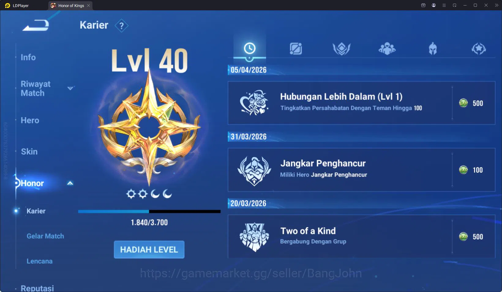 Honor of Kings Accounts HOK Global 44H 40S | KIC Luna | SXD Hou Yi | LGD C image 12