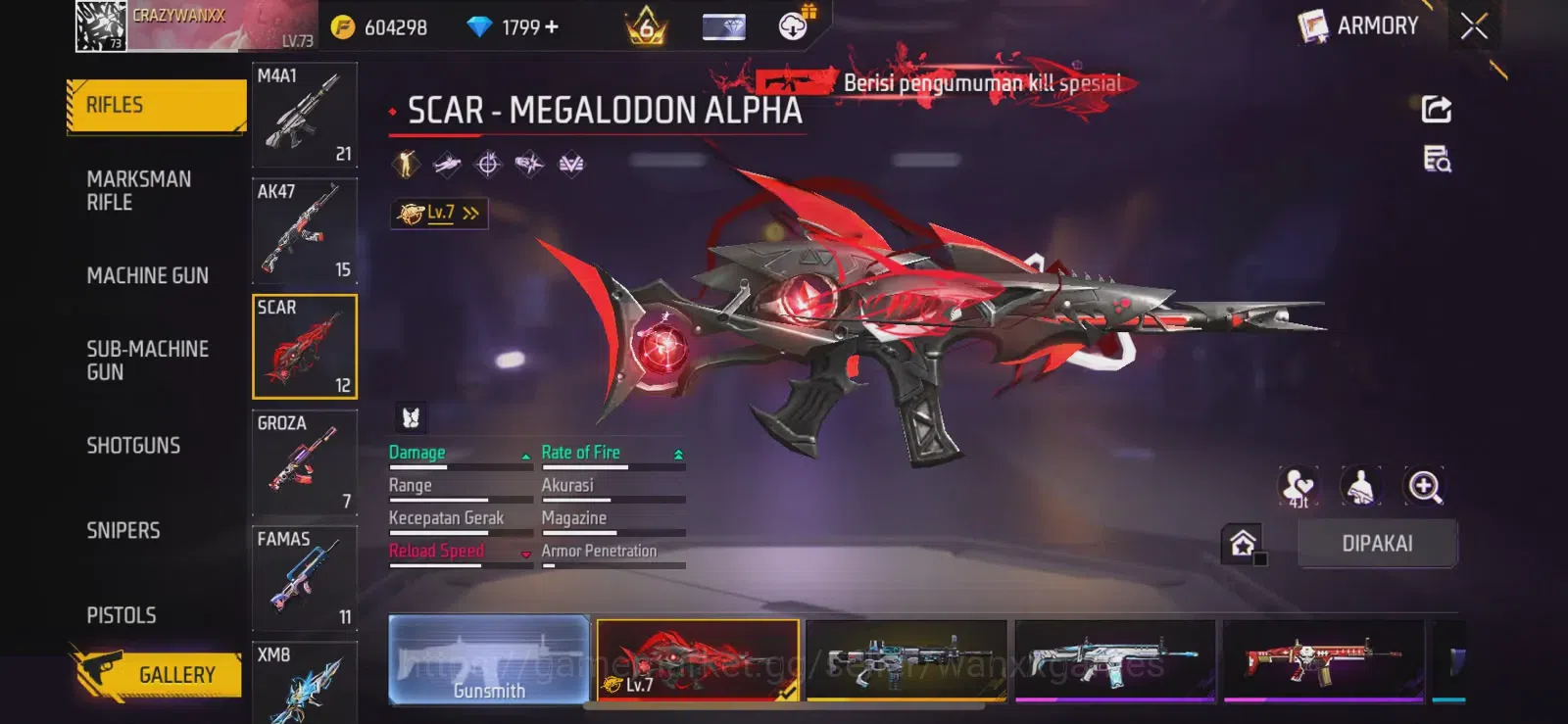 Free Fire Accounts Indonesia | LEVEL AKUN 73, ARTIFAK 5, MAKS 3, FASHION 722, S1, EMOTE LAMA 93, ANIMASI 6, TAS 162, SENJATA 13