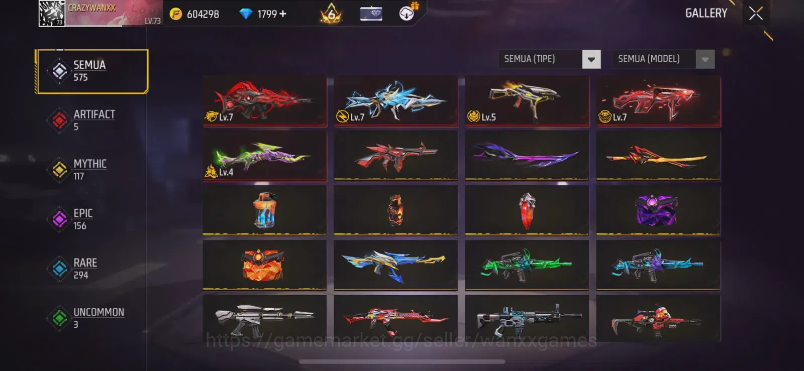 Free Fire Accounts Indonesia | LEVEL AKUN 73, ARTIFAK 5, MAKS 3, FASHION 722, S1, EMOTE LAMA 93, ANIMASI 6, TAS 162, SENJATA 19