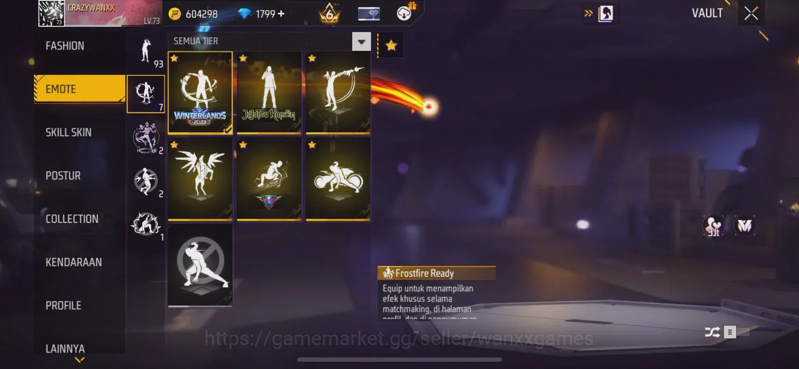 Free Fire Accounts Indonesia | LEVEL AKUN 73, ARTIFAK 5, MAKS 3, FASHION 722, S1, EMOTE LAMA 93, ANIMASI 6, TAS 162, SENJATA 8
