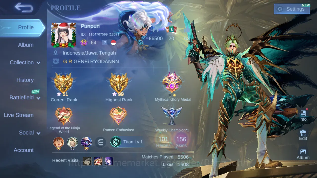 H 101 S 156|Prime Granger|KOF Karina|LB Alucard|9th Fanny|Spongebob Cyclops|Luckybox Karina| Epic Pharsa,Irithel,Lancelot,Gs,Lunox|ML848B Mobile Legends: Bang Bang Others H 101 S 156|Prime Granger|KOF Karina|LB Alucard|9t image 1
