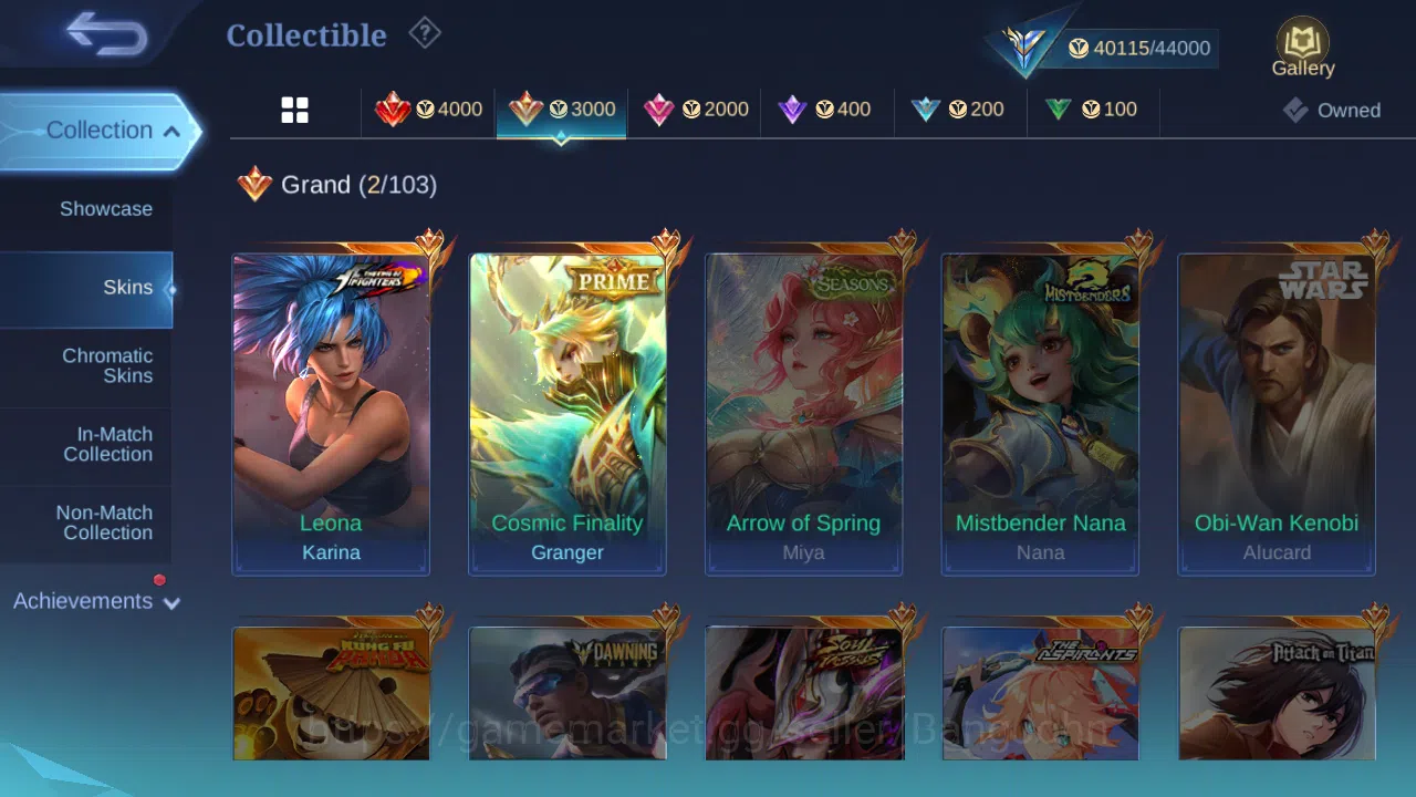Mobile Legends: Bang Bang Accounts Others H 101 S 156|Prime Granger|KOF Karina|LB Alucard|9th Fanny|Spongebob 12