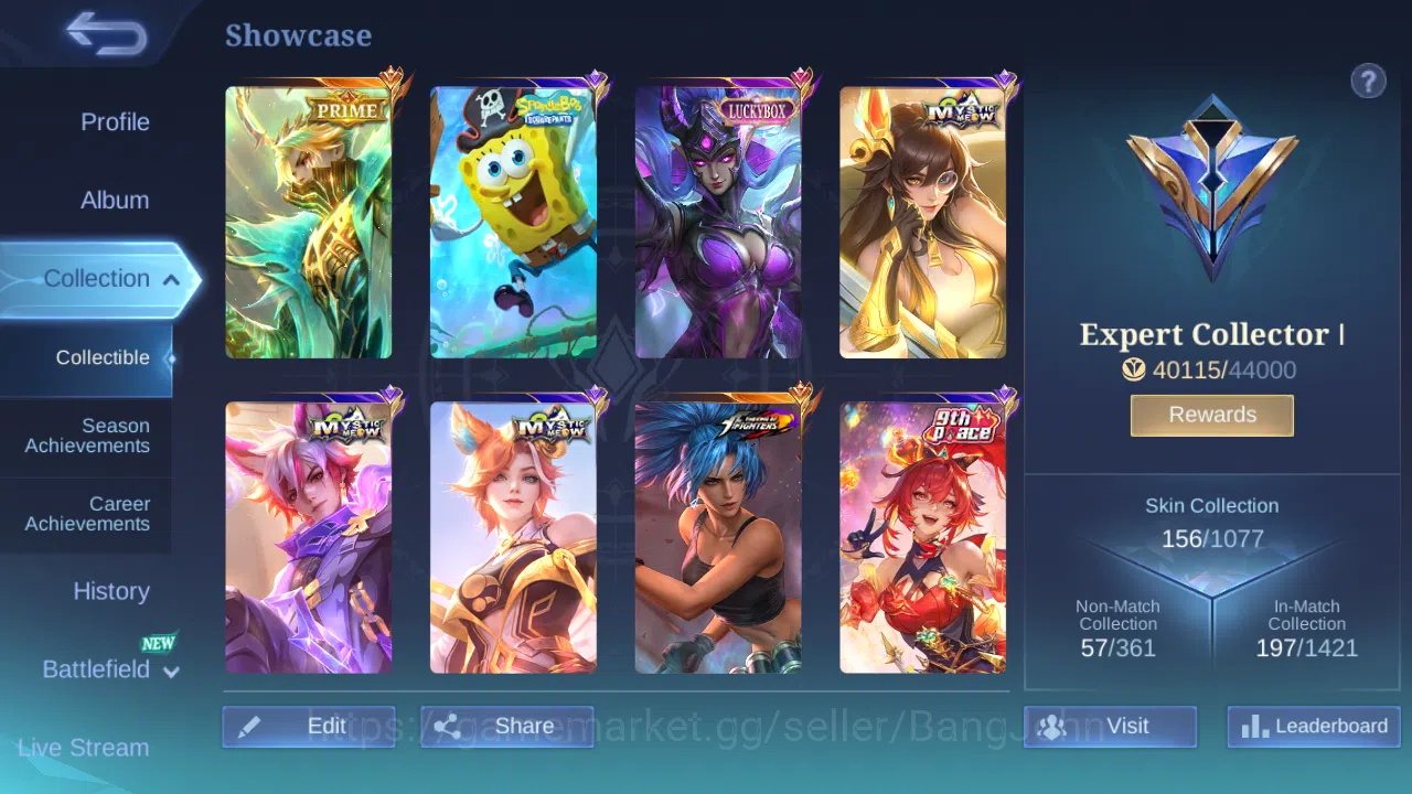 Mobile Legends: Bang Bang Accounts Others H 101 S 156|Prime Granger|KOF Karina|LB Alucard|9th Fanny|Spongebob 2