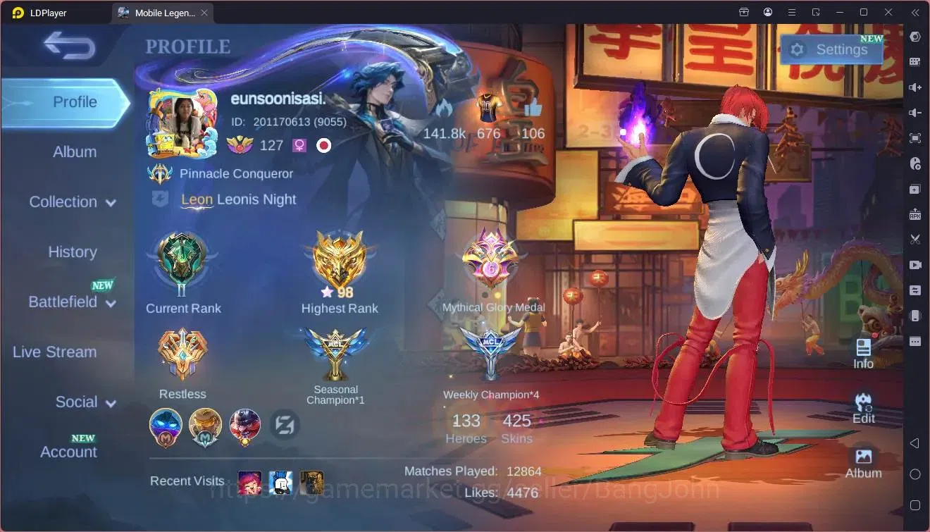 Mobile Legends: Bang Bang Accounts Global|Hero 133|Skin 425|Exalted|Legend Franco|KOF image 1