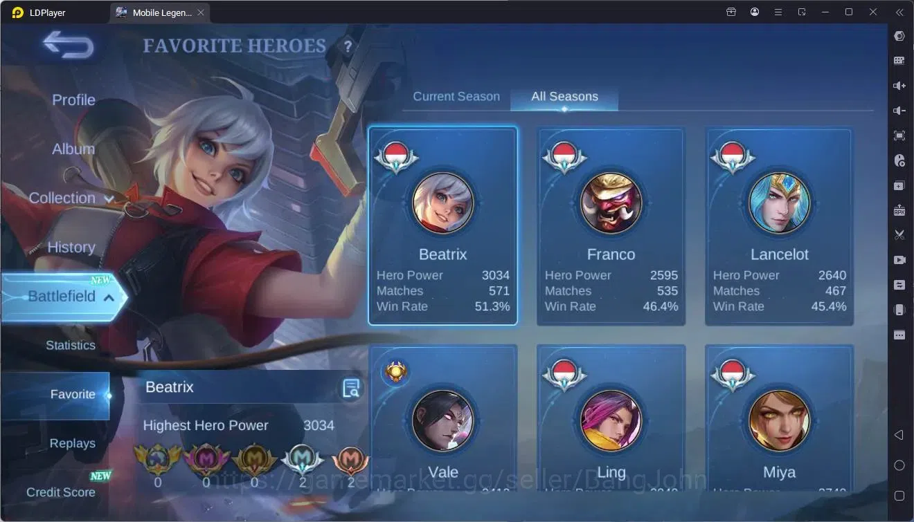 Mobile Legends: Bang Bang Accounts Global|Hero 133|Skin 425|Exalted|Legend Franco|KOF image 4