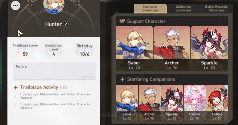 Honkai Star Rail Accounts Mid Game Asia|TL 59|7 Limited|[Saber E1,Archer]+Sign 2