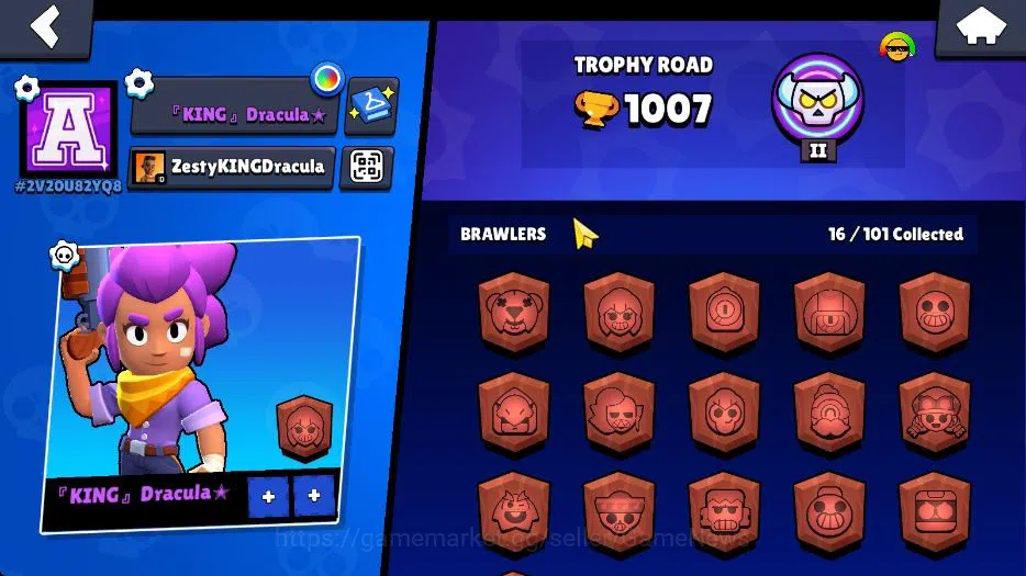 Brawl Stars Accounts 1007 Trophy|10K Bling|16 Brawlers 2 Max Lvl: Nita Shely|5 Epic Edgar,Frank,Stu,Emz,Bo|CN ON|Take 2