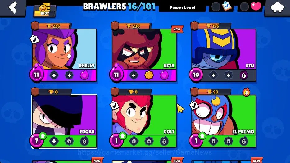 Brawl Stars Accounts 1007 Trophy|10K Bling|16 Brawlers 2 Max Lvl: Nita Shely|5 Epic Edgar,Frank,Stu,Emz,Bo|CN ON|Take 5