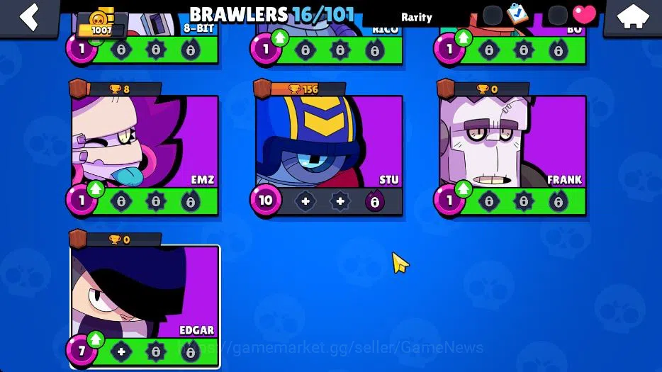 Brawl Stars Accounts 1007 Trophy|10K Bling|16 Brawlers 2 Max Lvl: Nita Shely|5 Epic Edgar,Frank,Stu,Emz,Bo|CN ON|Take 6