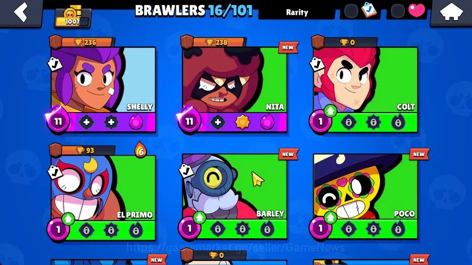 Brawl Stars Accounts 1007 Trophy|10K Bling|16 Brawlers 2 Max Lvl: Nita Shely|5 Epic Edgar,Frank,Stu,Emz,Bo|CN ON|Take 8
