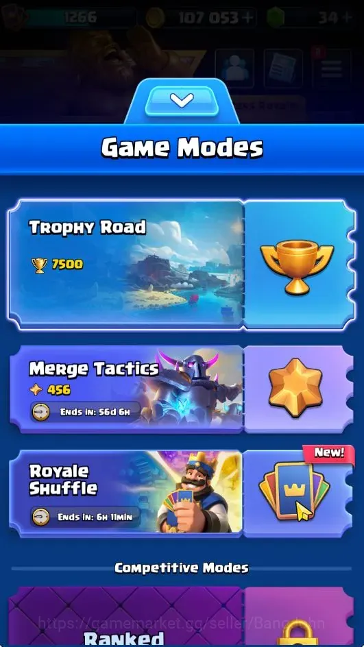 Clash Royale Accounts High-End Trophy 7500 | CL 1266| KTL 13 | 120 Cards | 8 Champ | 2 Hero | 11 Evo | Arena 20 | 107K 1