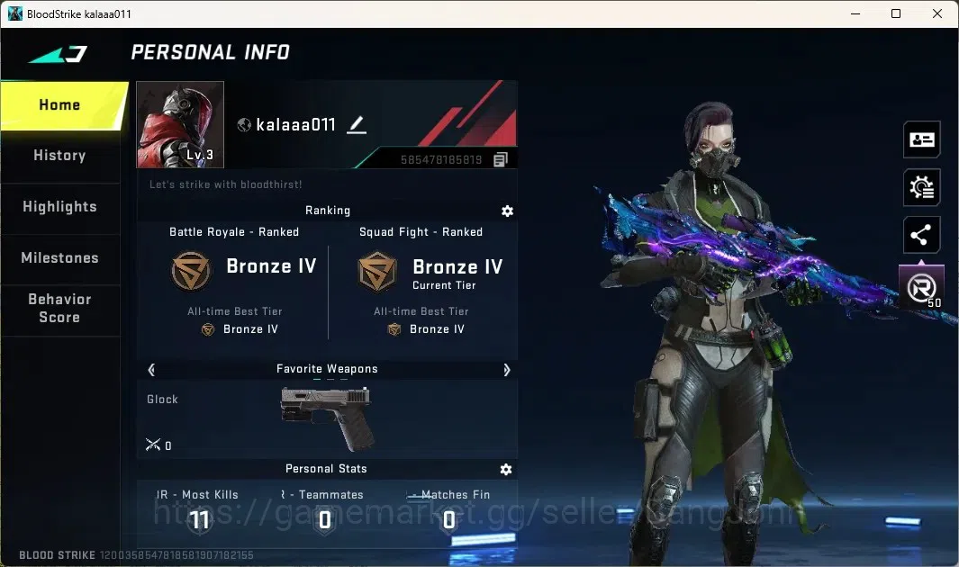 Blood Strike Accounts Others ASIA | 1 ETERNAL: Kala-Whisper|1 Legendary Gun|90 Eternal Upgrade Point|1 Legendary Loot 1