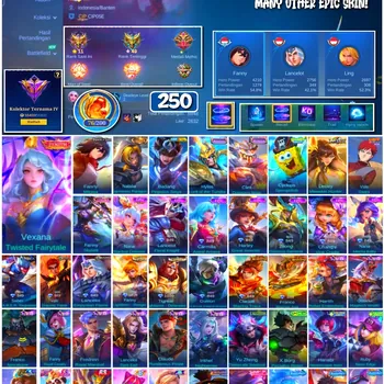Mobile Legends: Bang Bang Accounts #4408 250 Skins | Vexana Twisted Fairytale (ZENITH) | Fanny Mikasa (ATTACK ON TITAN