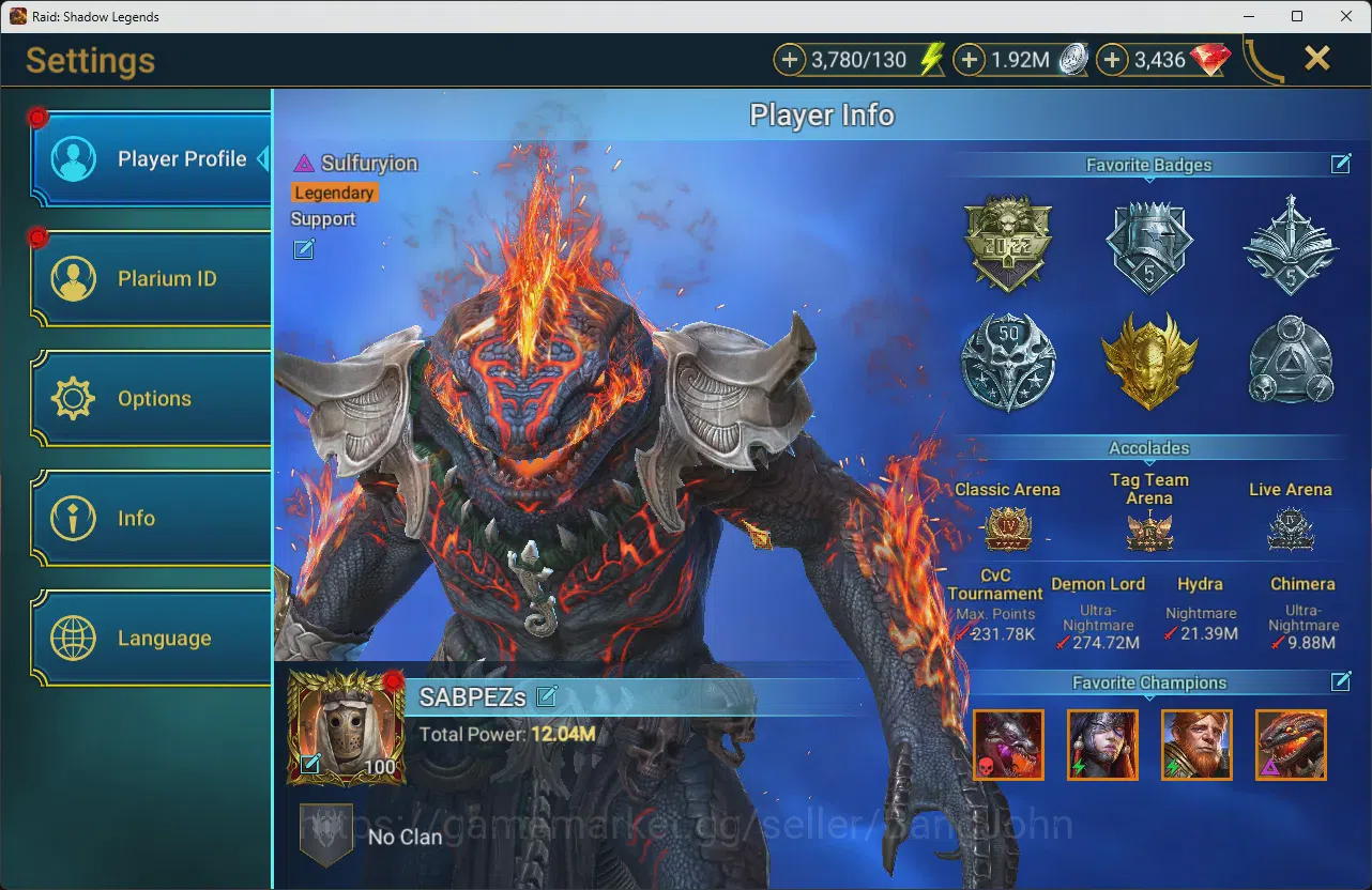 Raid: Shadow Legends Accounts Lv100Max 12MPower|5Mythic(Mezomel,Calamitus,Gizmak image 19