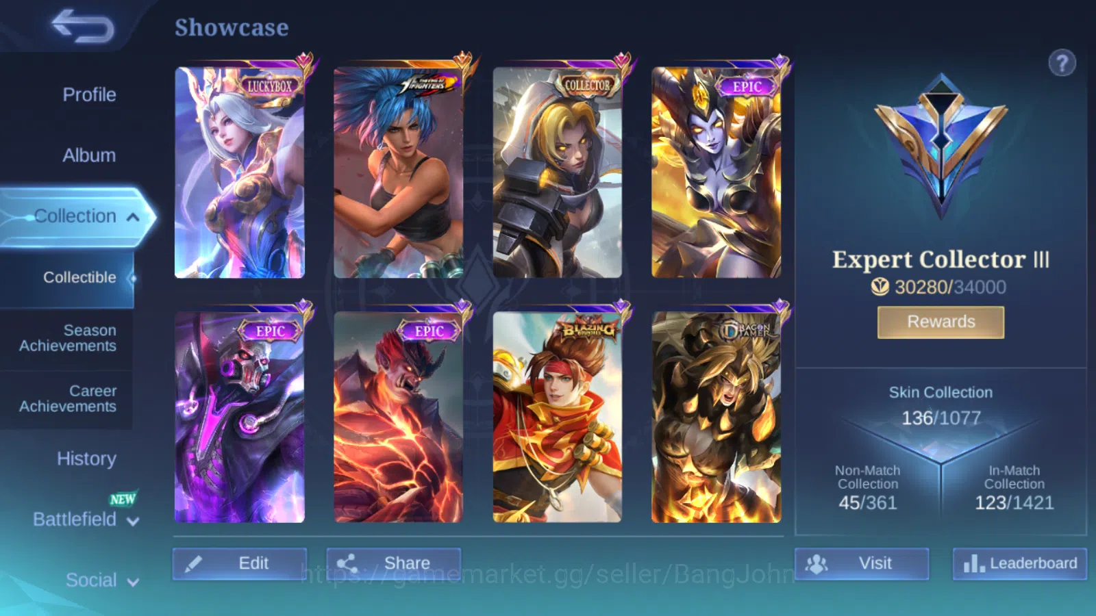 Mobile Legends: Bang Bang Accounts Hero 81 | skin 136 | emblem all max | expert colle image 2